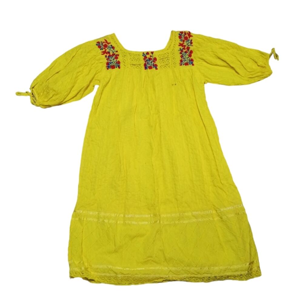 Yellow Embroidered‎ Peasant balloon sleeve dress size M